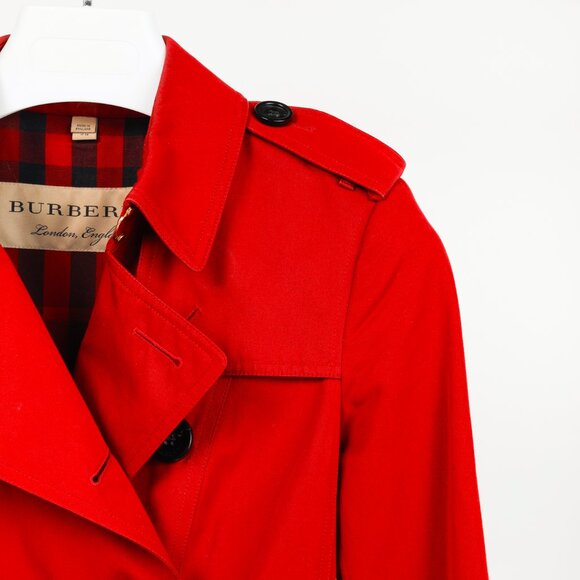Burberry Red Cotton Belted Double-Breasted Trench Coat - Picture 4 of 16